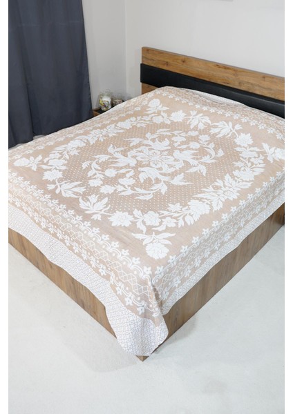 %100 Pamuk El Dokuması Kuş Desenli Pike 190 x 225 cm - Somon