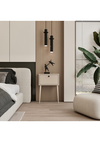 Canopus Mdf KUM TAŞI rengi Ahşap Ayaklı Tek Kapaklı Komodin