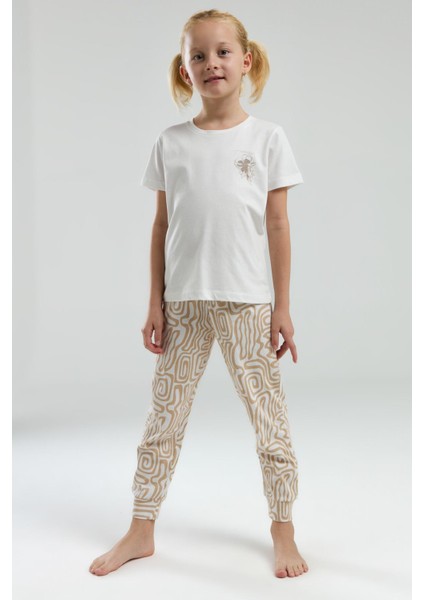 3303 Garson Kız Çocuk Desenli Bisiklet Yaka Şortlu Kısa Kol Pijama Takım