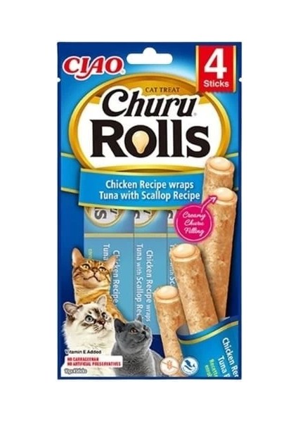 Ciao Churu Rolls Sticks Tavuk Sargılı Deniz Taraklı ve Ton