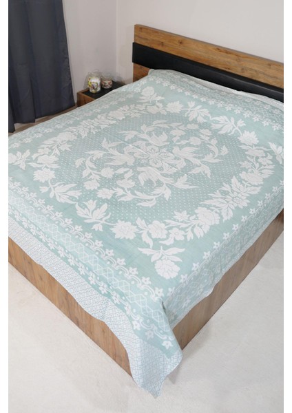%100 Pamuk El Dokuması Kuş Desenli Pike 190 x 225 cm - Açık Yeşil