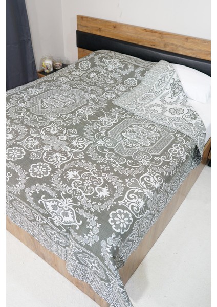 %100 Pamuk El Dokuması Çiçek Desenli Pike 190 x 230 cm - Koyu Yeşil