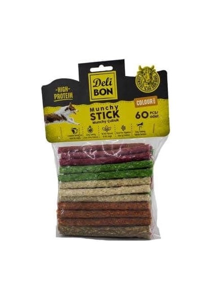 Munchy Renkli Orta Boy Deri Çubuk Köpek Ödülü 60 Adet