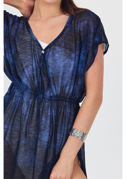 Bysen Derin Mavi Belden Lastikli Plaj Elbisesi fırsatları