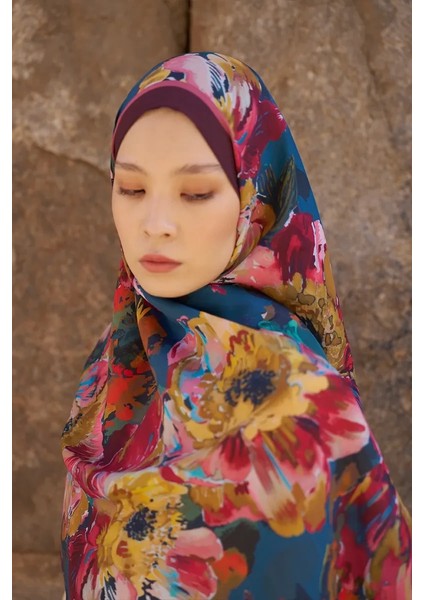 Mürdüm Ed Scarf Sunrise Çiçek Desen Şal