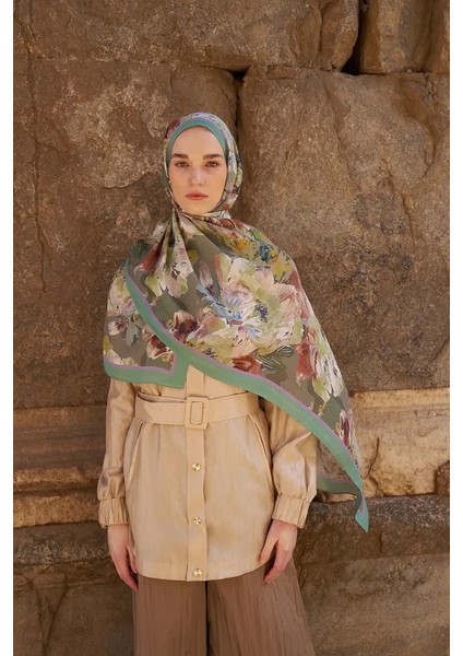 Yeşil Ed Scarf Sunrise Çiçek Desen Şal modelleri