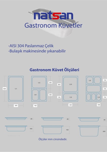 Paslanmaz Çelik Gastronom Küvet GN 1/4 26,5x16,2x15 cm gri fiyatları