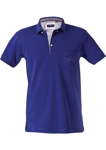 Polokoton % 100 Pamuk Polo Yaka Nakışlı Erkek T-Shirt – Saks Mavi, Cepli, Kısa Kollu Yazlık Model modelleri