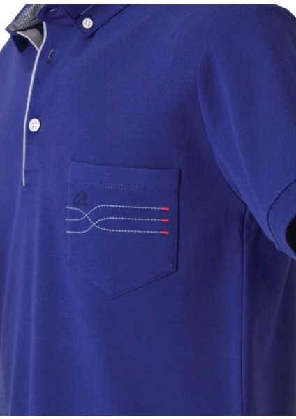 Polokoton % 100 Pamuk Polo Yaka Nakışlı Erkek T-Shirt – Saks Mavi, Cepli, Kısa Kollu Yazlık Model fırsatları