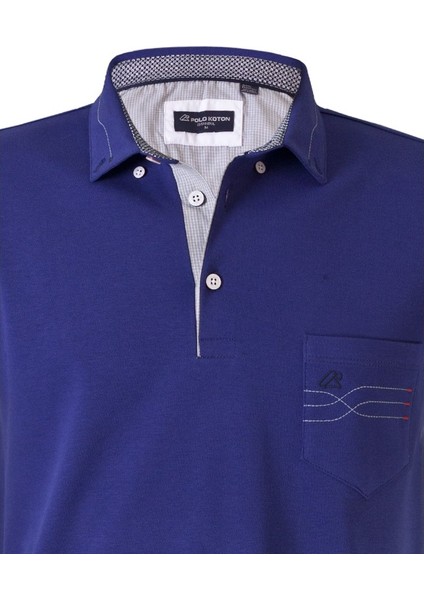 Polokoton % 100 Pamuk Polo Yaka Nakışlı Erkek T-Shirt – Saks Mavi, Cepli, Kısa Kollu Yazlık Model