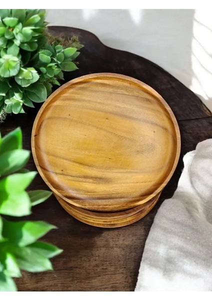 Akasya Servis Tabağı & Ahşap Tepsi & Ahşap Supla (25CM)