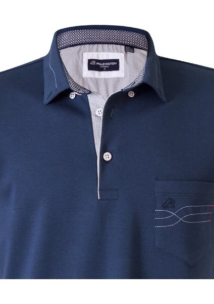 Polokoton % 100 Pamuk Polo Yaka Nakışlı Erkek T-Shirt – Indigo, Cepli, Kısa Kollu Yazlık Model modelleri