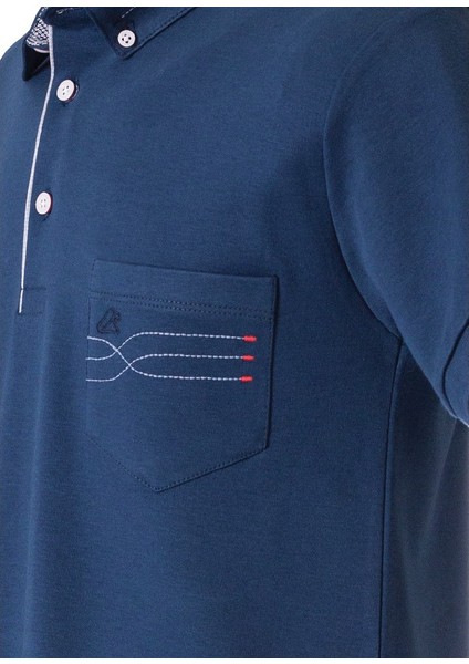 Polokoton % 100 Pamuk Polo Yaka Nakışlı Erkek T-Shirt – Indigo, Cepli, Kısa Kollu Yazlık Model fırsatları