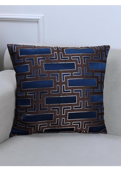 Home Blocks Lacivert 45X45CM Kare Desenli Kırlent Kılıfı
