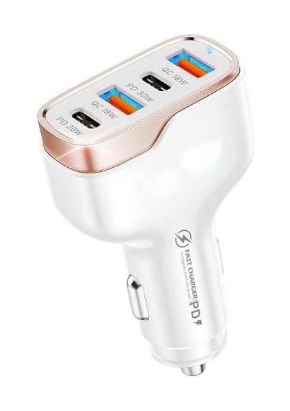 MT36 4 Portlu Type-C USB Araç Hızlı Şarj Çakmaklık Adaptörü Toplamda 96W Şarj Gücü Qc 3.0 18W Pd 30W Turbo Şarj Desteklemez (Beyaz)