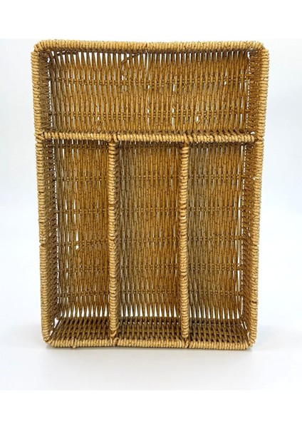 Hasır Örgülü 5 Gözlü Kaşıklık - Çekmece Içi Kaşık, Çatal, Bıçak Düzenleyici Organizer, Doğal Hasır El Yapımı Mutfak Gereçleri Saklama Ünitesi, Estetik ve Fonksiyonel Tasarım (Plastik Örgü)