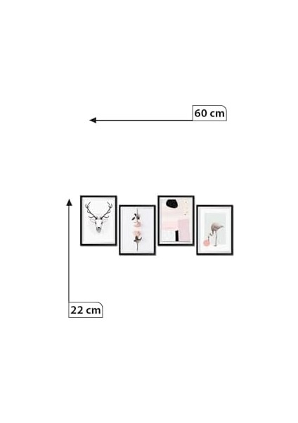 4 Parça Dekoratif Mdf Tablo Seti Çerçeve Görünümlü DEKOLİADKD136