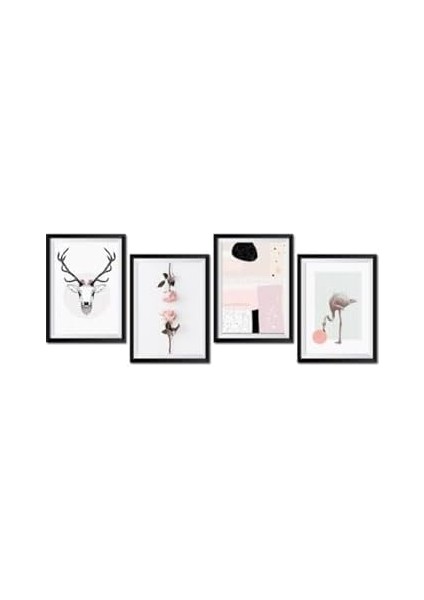 4 Parça Dekoratif Mdf Tablo Seti Çerçeve Görünümlü DEKOLİADKD136