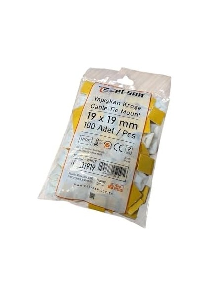 Çetsan Yapışkanlı Kroşe 19X19 MM-100 Adet Kablo Bağı Kroşesi Yapışkanlı