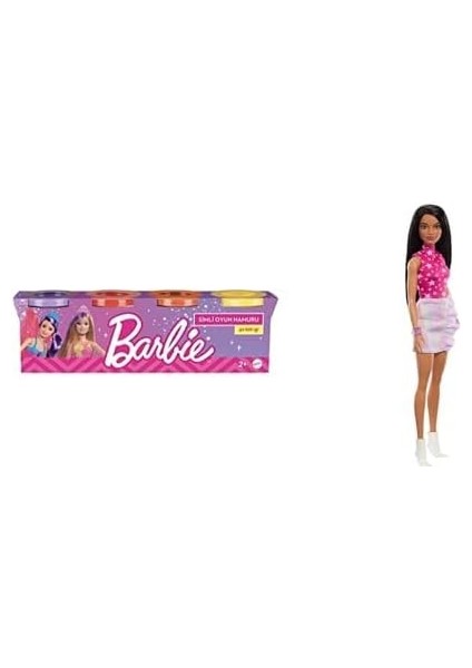 Simli Oyun Hamuru 4'lü Paket - (4 * 100 Gr) ve Barbie Büyüleyici Parti Bebekleri (Fashionistas) - Yıldız Deseni Kıyafetli Bebek