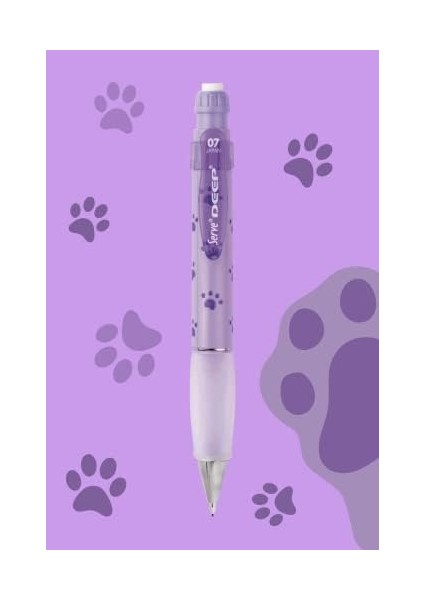 Deep Mekanik Kurşun Kalem 0.7 mm Lavanta Kopek Patısı Deseni