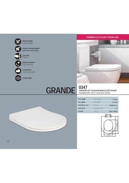 Grande Thermoplast Yavaş Kapanan Tak-Çıkar Klozet Kapağı fiyatları