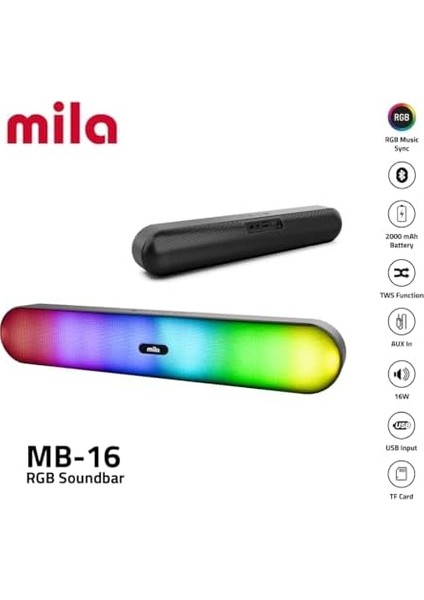 Soundbar Mb-16 Serisi, Rgb Işıklı Bluetooth Hoparlör