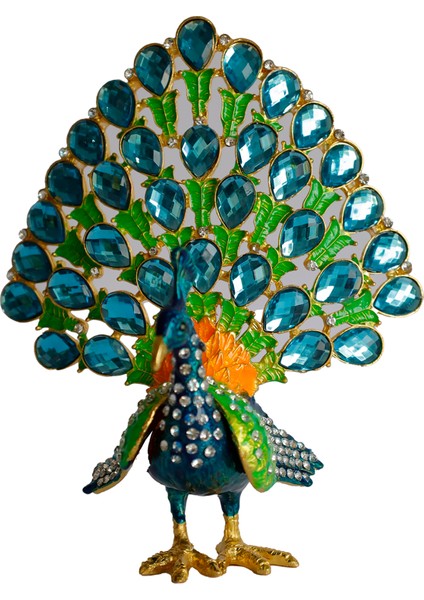 Kristal Taş Işlemeli Metal Tavus Kuşu Biblo – Dekoratif Şık Tasarım, 14X12 cm