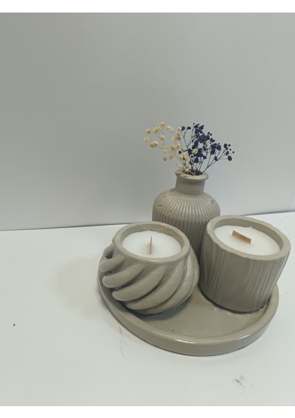 Crafts Tasarım 4'lü Dekoratif Taş Tozu Mum Seti Kumsal Beyi