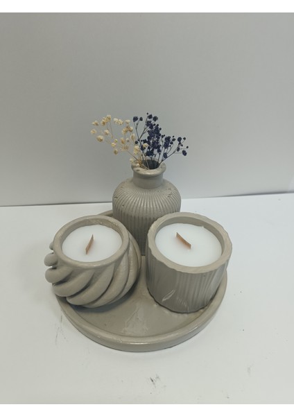 Crafts Tasarım 4'lü Dekoratif Taş Tozu Mum Seti Kumsal Beyi