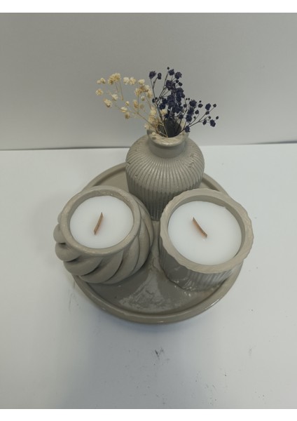 Crafts Tasarım 4'lü Dekoratif Taş Tozu Mum Seti Kumsal Beyi