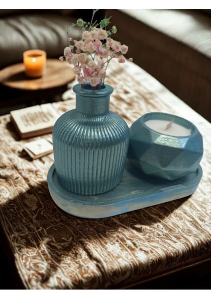 Crafts Tasarım 3'lü Dekoratif Taş Tozu Mum ve Vazo Seti Yağmur Ormanları fırsatları