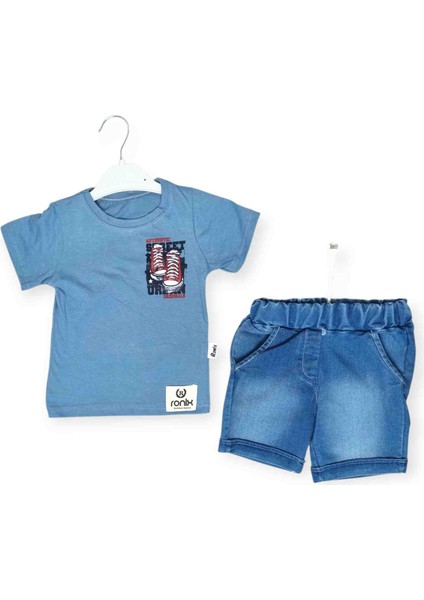 Erkek Çocuk Sneaker Baskılı 2’li Şortlu Yazlık Takım – Kum Beji ve Buz Mavi Renk Seçenekli fiyatları