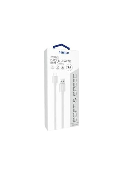 SC09 Soft Type-C 3A Çıkışlı Data ve Hızlı Şarj Kablo Beyaz