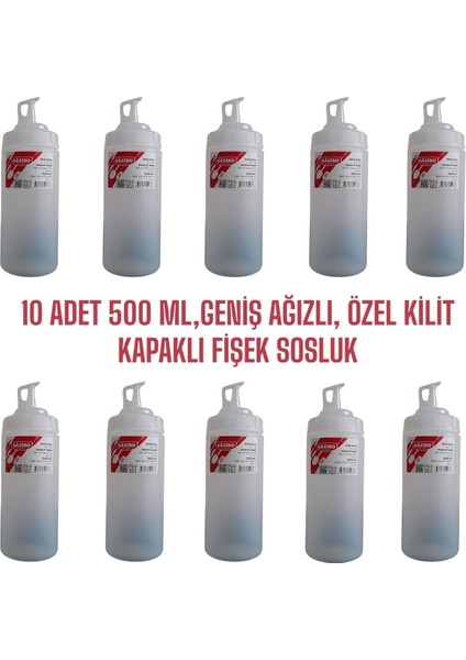 10 Adet 500 ml şeffaf, geniş ağzı, özel kilitli kapaklı plastik sosluk seti