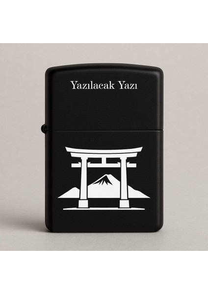 Torii Kapısı Desenli Kişiye Özel Isimli Siyah Benzinli Metal Çakmak