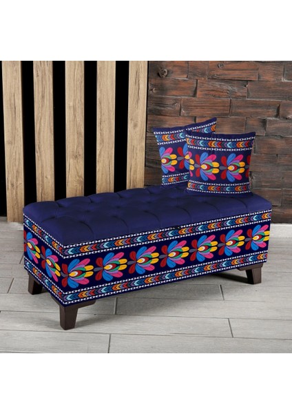 Flower Desenli Sandıklı Puf +2 Kırlent Hediye