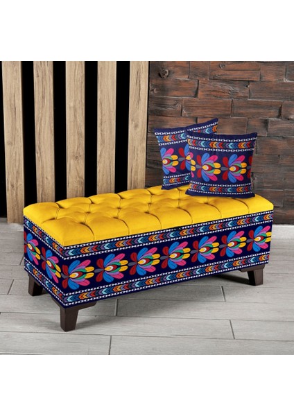 Flower Desenli Sandıklı Puf +2 Kırlent Hediye