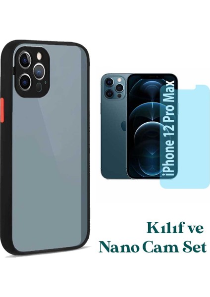 Apple iPhone 12 Pro Max Uyumlu Montreal Kılıf ve Nano Cam Ekran Koruyucu Set