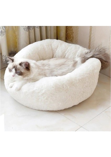 Peluş Wellsoft Kısa Tüylü Yumuşak Beyaz Kedi Yatağı - Köpek Yatağı Minder