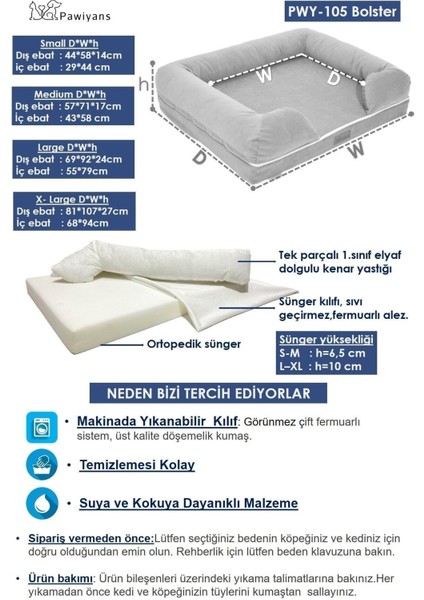 Bolster Üst Kalite Köpek Yatağı Xl 10CM Süngerli Kılıflı Sıvı Geçirmez Alezli 2 Fermuarlı fiyatları