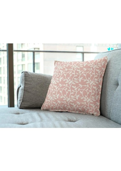 Pembe Zemin Üzerine Krem Dal Baskılı 42X42CM Pamuk Dokuma Kırlent Yastık Kılıfı fiyatları