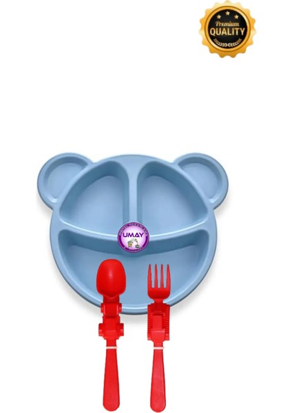 Ayıcık Şekilli Mama & Yemek Tabağı, (3 Bölmeli) + Araç Figürlü Plastik Çatal Kaşık Seti fiyatları