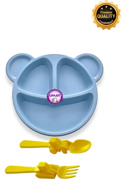 Ayıcık Şekilli Mama & Yemek Tabağı, (3 Bölmeli) + Araç Figürlü Plastik Çatal Kaşık Seti fırsatları