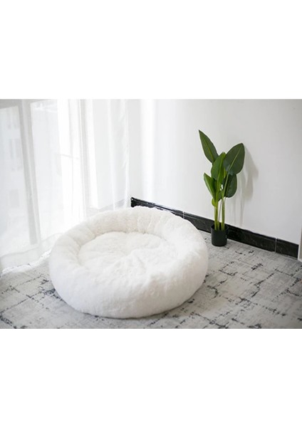Pelüş Yumuşak Beyaz Kedi Yatağı - Köpek Yatağı Minder