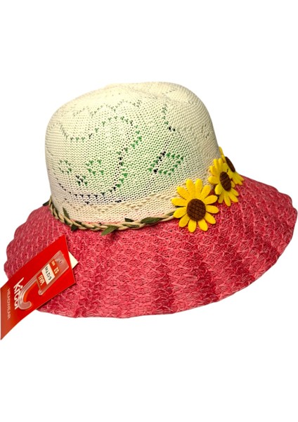 Spteks Kitti 6-12 Yaş Kız Çocuk Fuşya Renk Papatya Çiçek Figürlü Merserize Yazlık Şapka modelleri