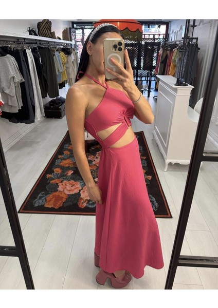 Cut-Out Detaylı Fuşya Elbise M