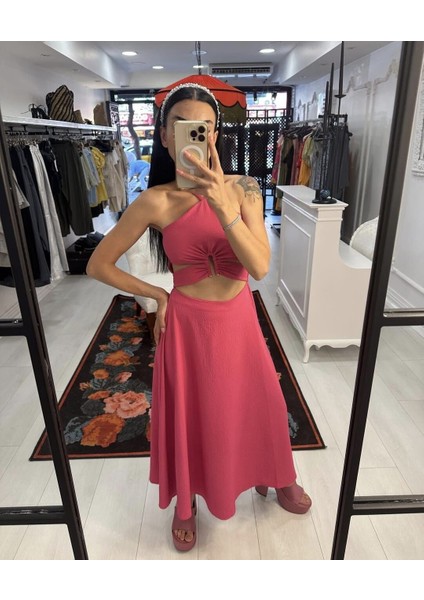 Cut-Out Detaylı Fuşya Elbise M