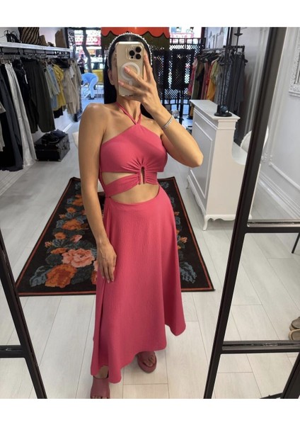Cut-Out Detaylı Fuşya Elbise M