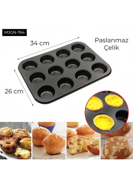 12 Gözlü Kek Kalıbı, Renkli, 1 Yıl Garanti, Yardımcı Ekipmanlar